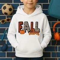 Fall Vibes Pumpkin Plaid Cheetah Kids Hoodie thumb 2