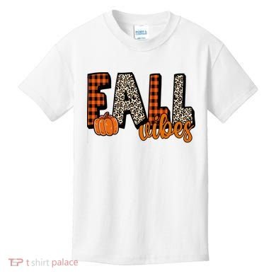 Fall Vibes Pumpkin Plaid Cheetah Kids T-Shirt