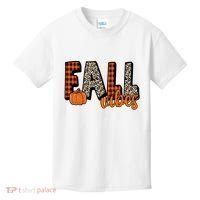 Fall Vibes Pumpkin Plaid Cheetah Kids T-Shirt thumb 0