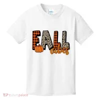Fall Vibes Pumpkin Plaid Cheetah Kids T-Shirt thumb 0