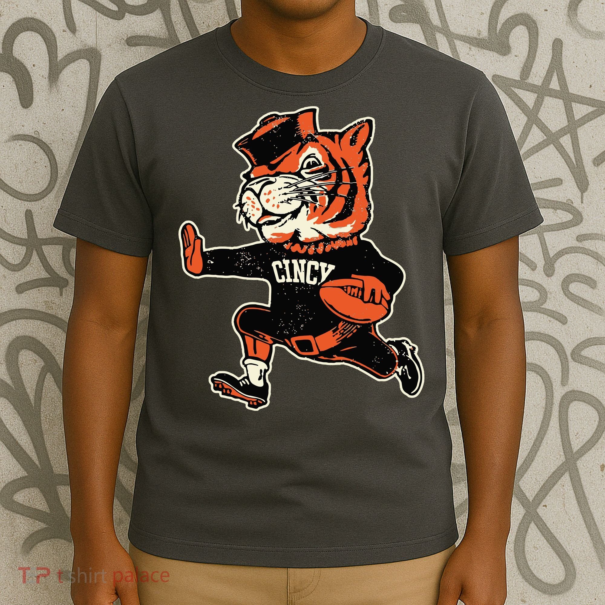 Funny Vintage Running Tiger Football Logo T-Shirt