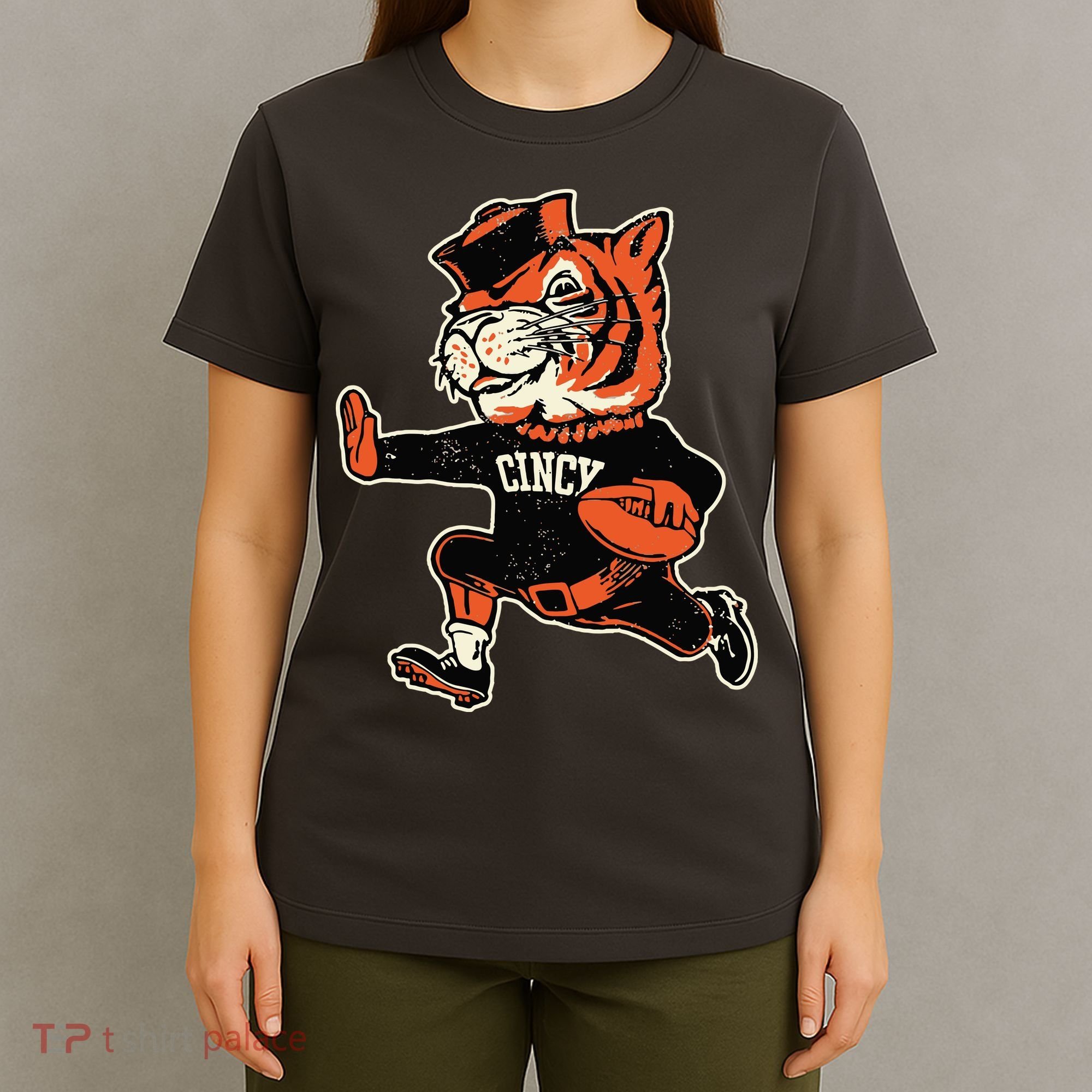 Funny Vintage Running Tiger Football Logo T-Shirt