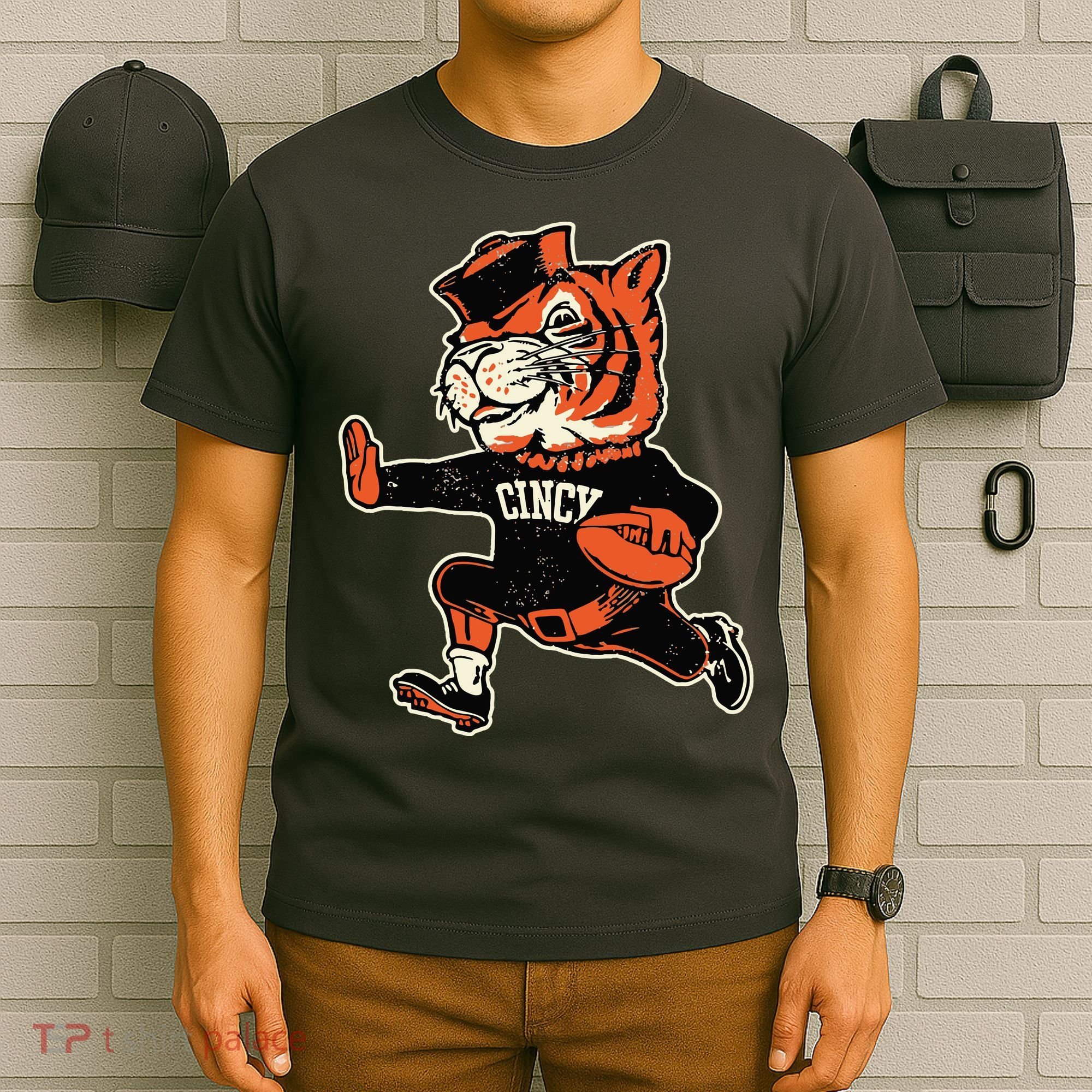 Funny Vintage Running Tiger Football Logo T-Shirt