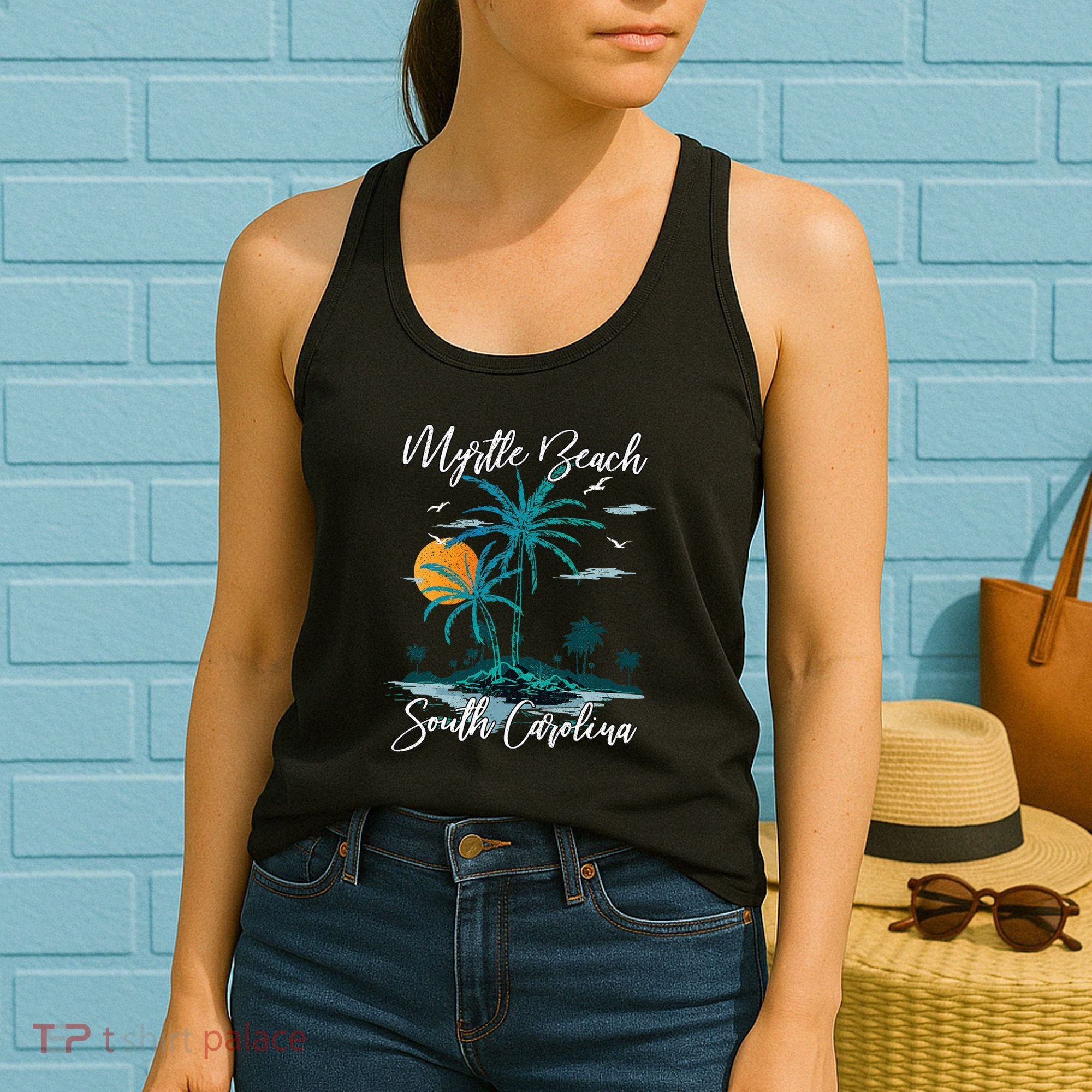 Family Vacation Retro Sunset South Carolina Myrtle Beach Women's Tank Top