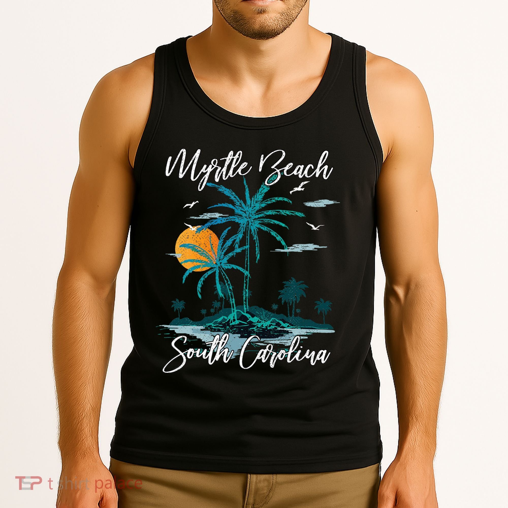 Family Vacation Retro Sunset South Carolina Myrtle Beach Tank Top