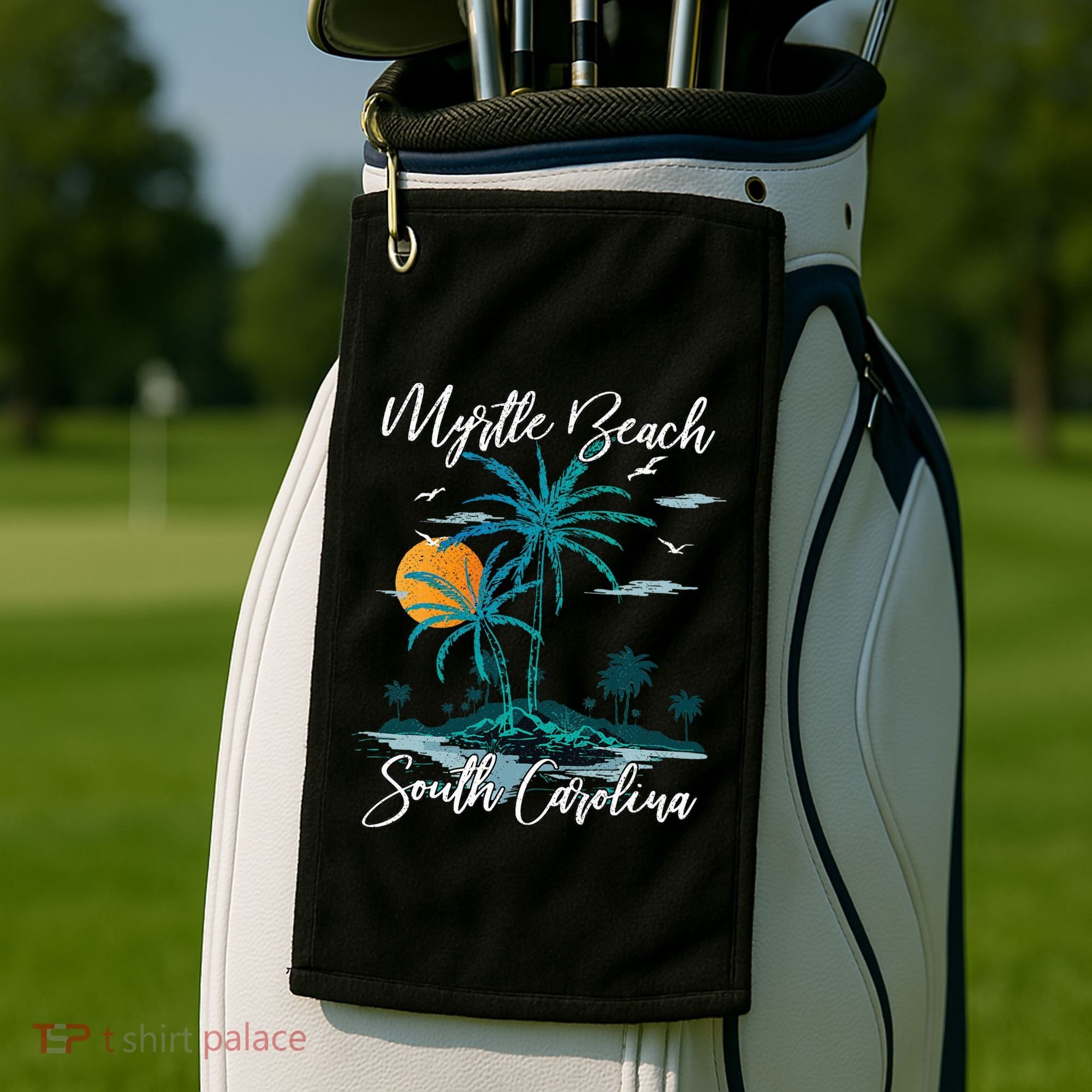 Family Vacation Retro Sunset South Carolina Myrtle Beach Golf Towel