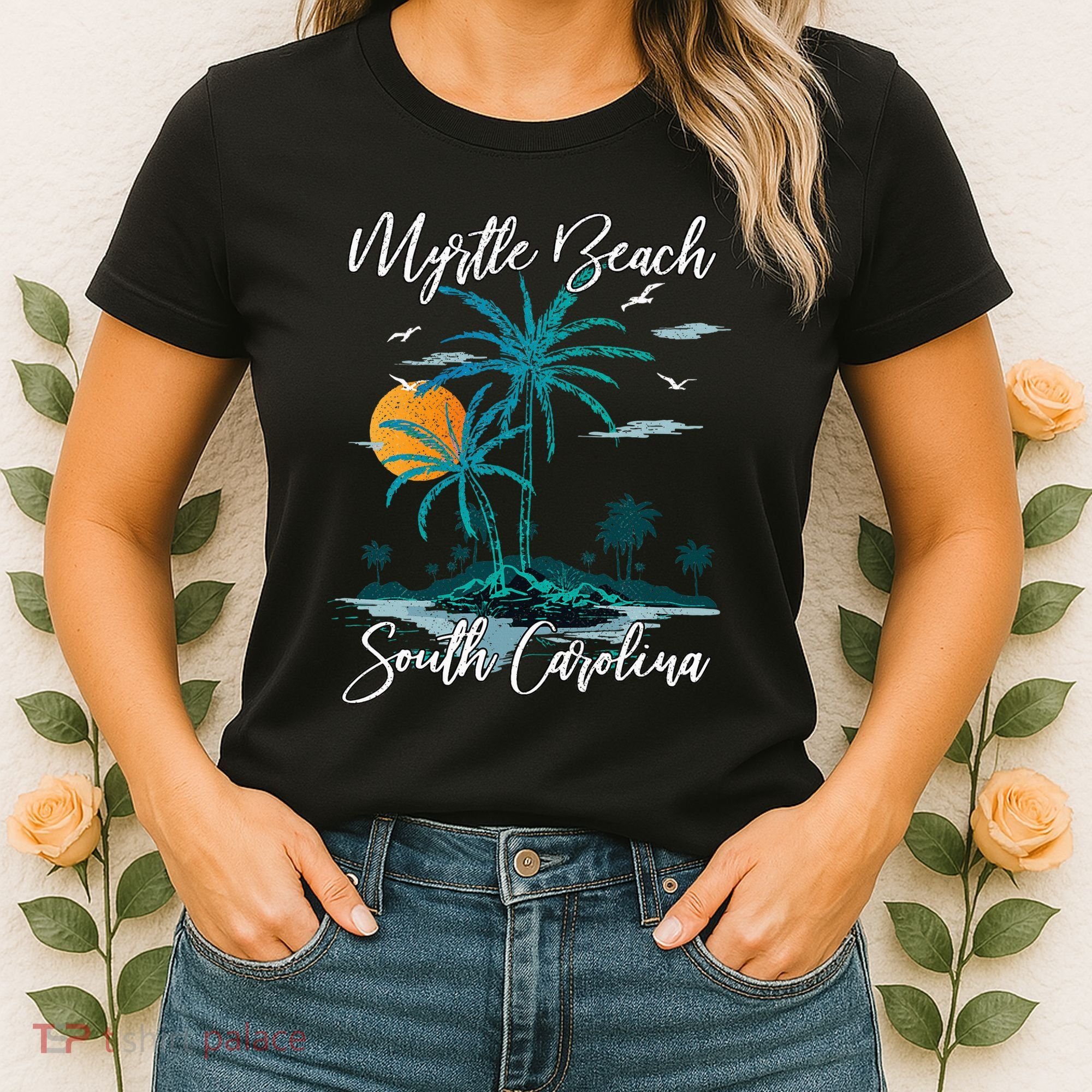 Family Vacation Retro Sunset South Carolina Myrtle Beach Women's T-Shirt