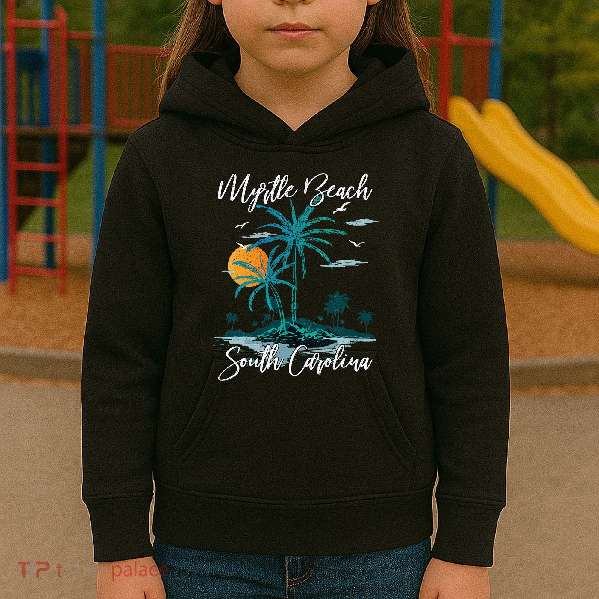 Family Vacation Retro Sunset South Carolina Myrtle Beach Kids Hoodie