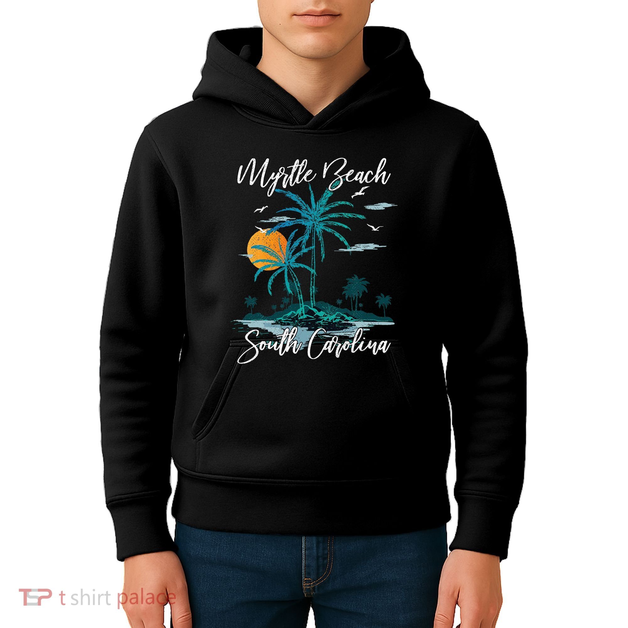 Family Vacation Retro Sunset South Carolina Myrtle Beach Kids Hoodie