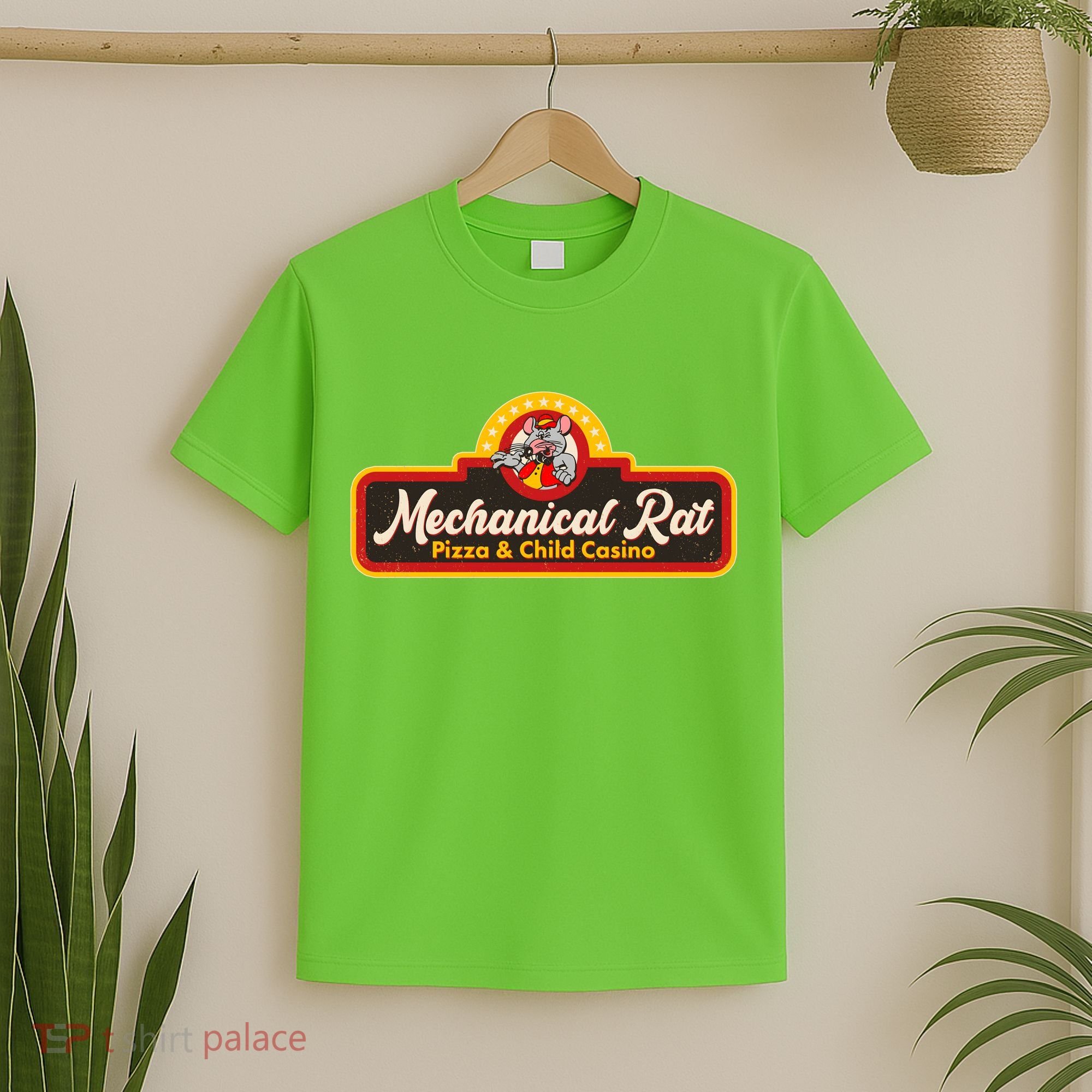 Funny Vintage Retro Mechanical Rat Pizza And Child Casino T-Shirt