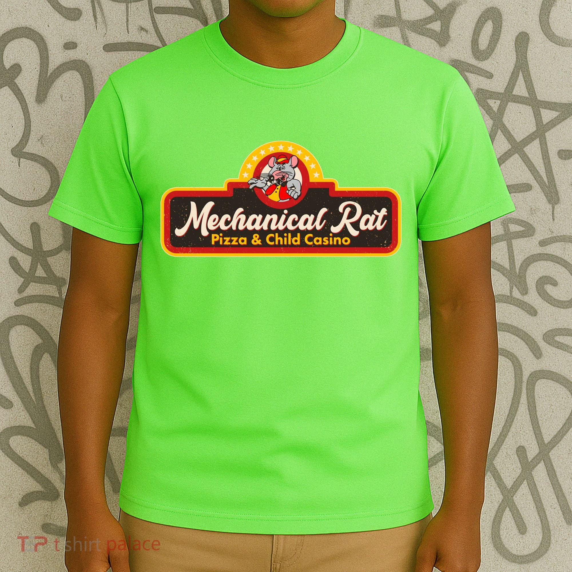 Funny Vintage Retro Mechanical Rat Pizza And Child Casino T-Shirt