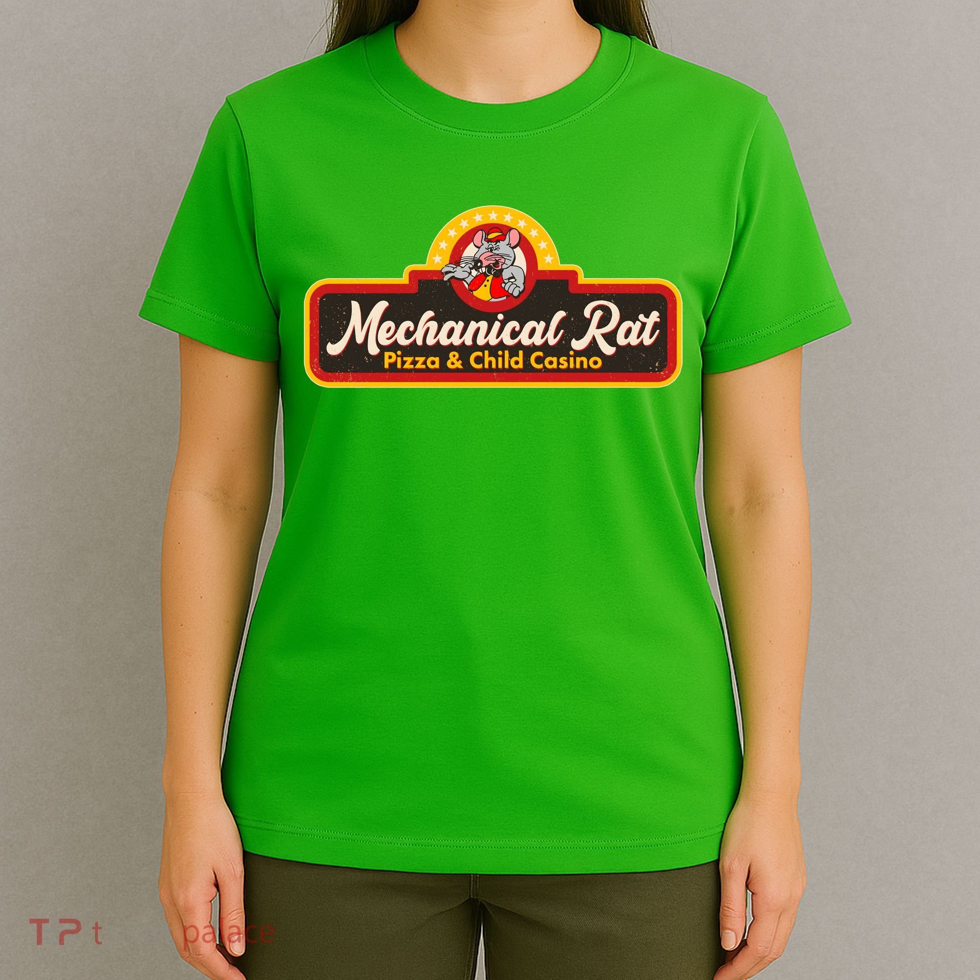 Funny Vintage Retro Mechanical Rat Pizza And Child Casino T-Shirt