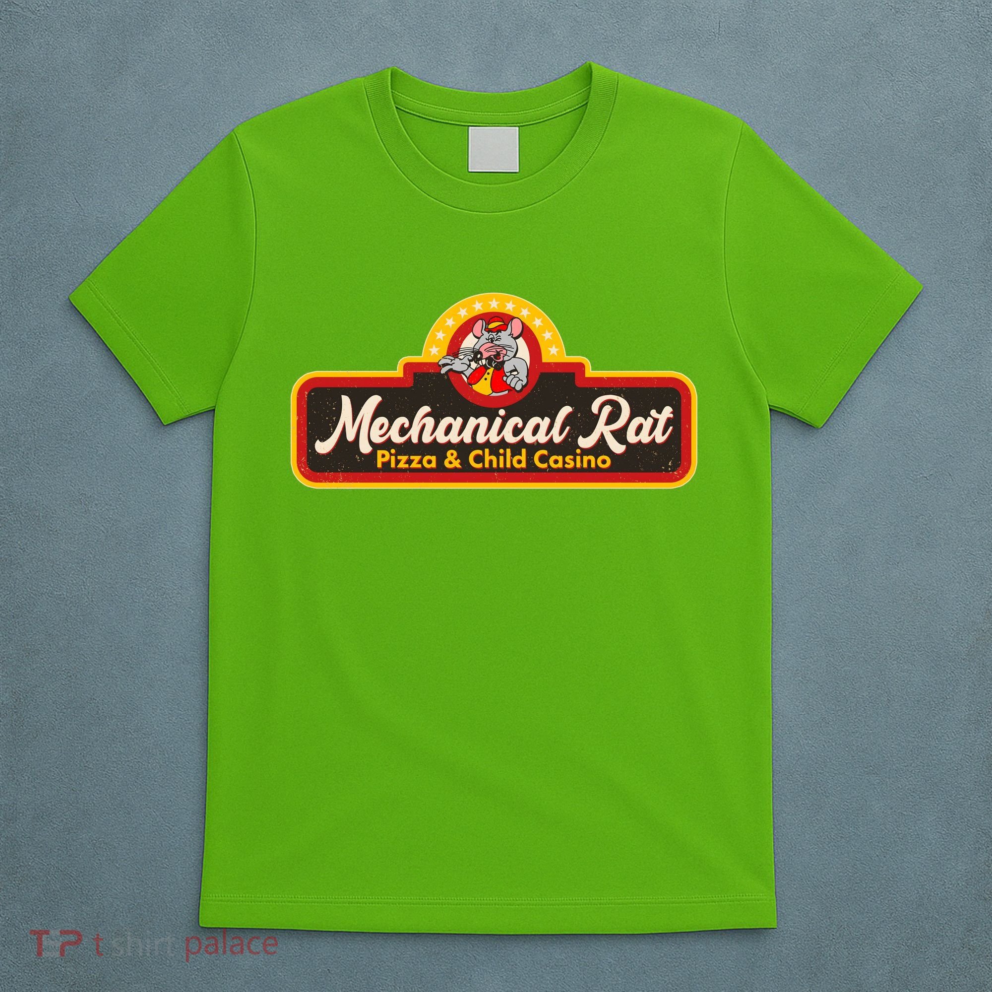 Funny Vintage Retro Mechanical Rat Pizza And Child Casino T-Shirt