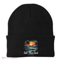 Family Vacation Retro Sunset California Santa Monica Beach Beanie thumb 0