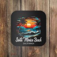 Family Vacation Retro Sunset California Santa Monica Beach Coaster thumb 0