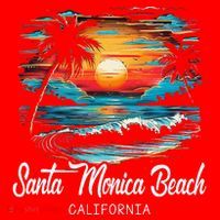 Family Vacation Retro Sunset California Santa Monica Beach Santa Hat thumb 1