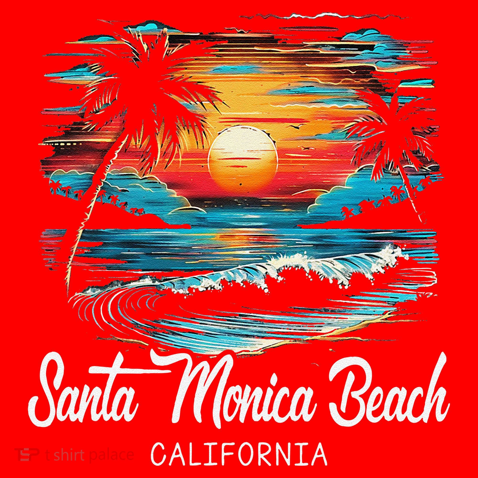 Family Vacation Retro Sunset California Santa Monica Beach Santa Hat