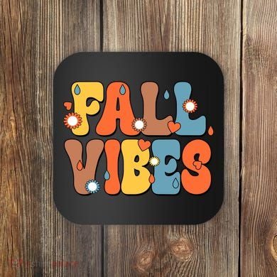 Fall Vibes Retro Groovy Cute Coaster