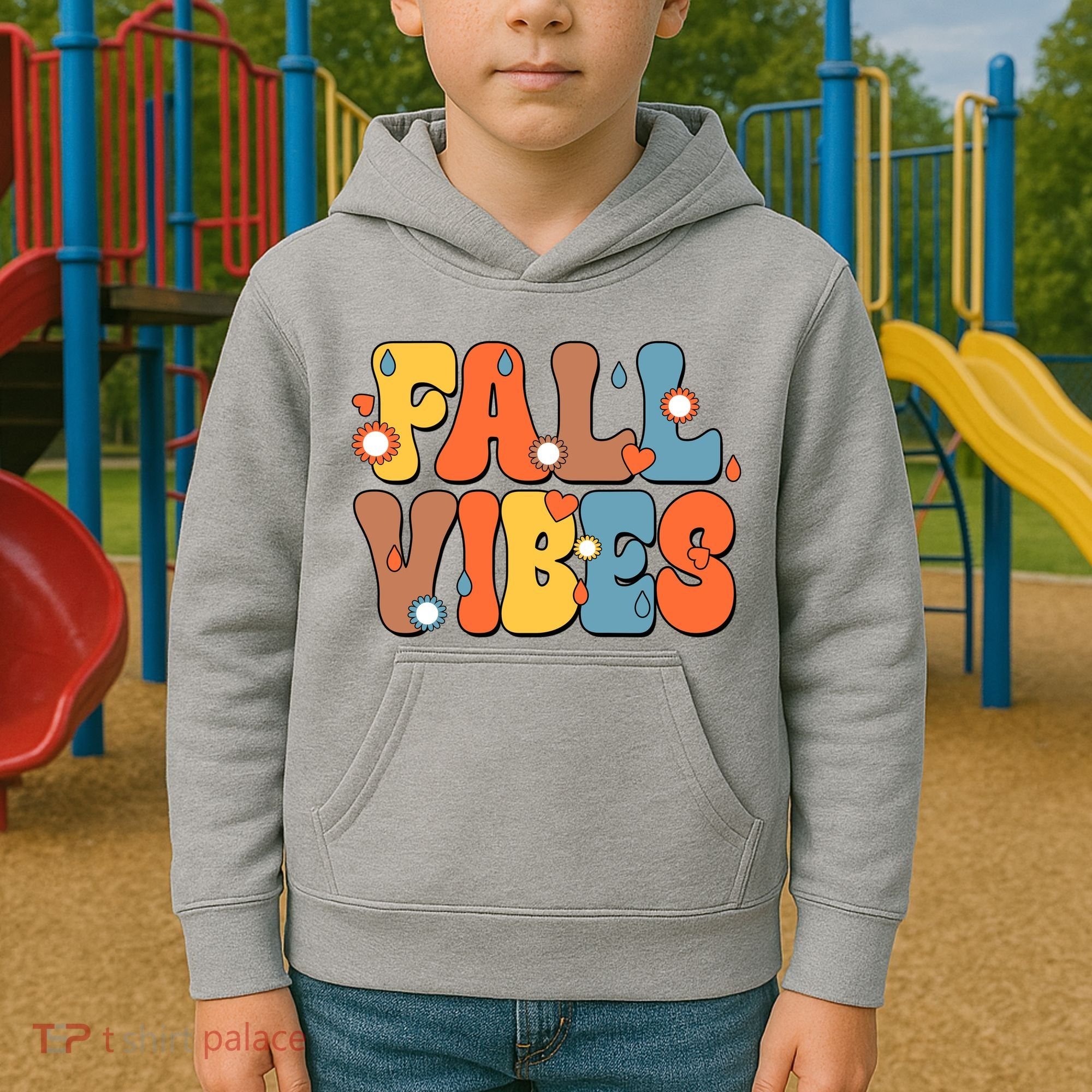 Fall Vibes Retro Groovy Cute Kids Hoodie