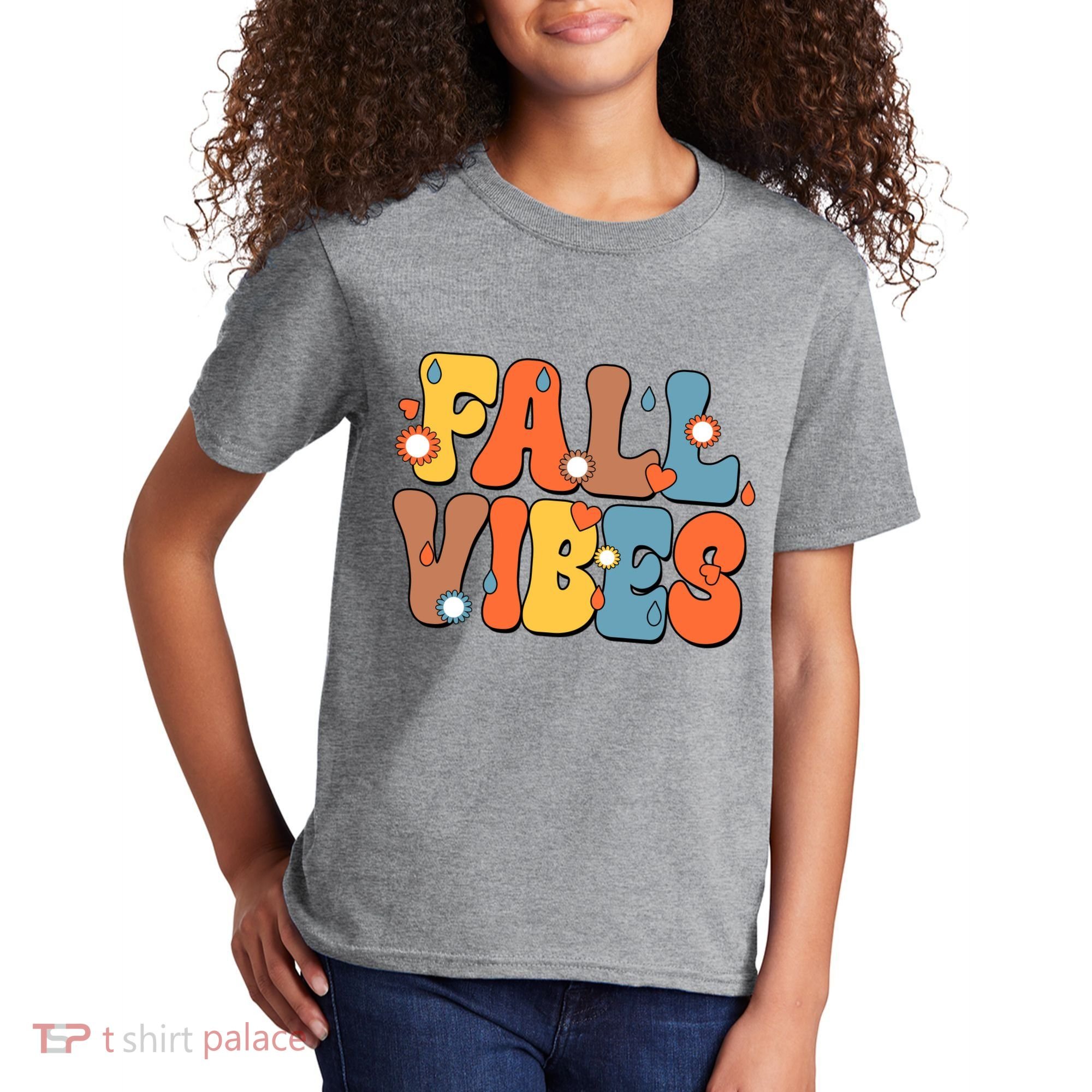 Fall Vibes Retro Groovy Cute Kids T-Shirt