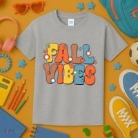 Fall Vibes Retro Groovy Cute Kids T-Shirt thumb 3