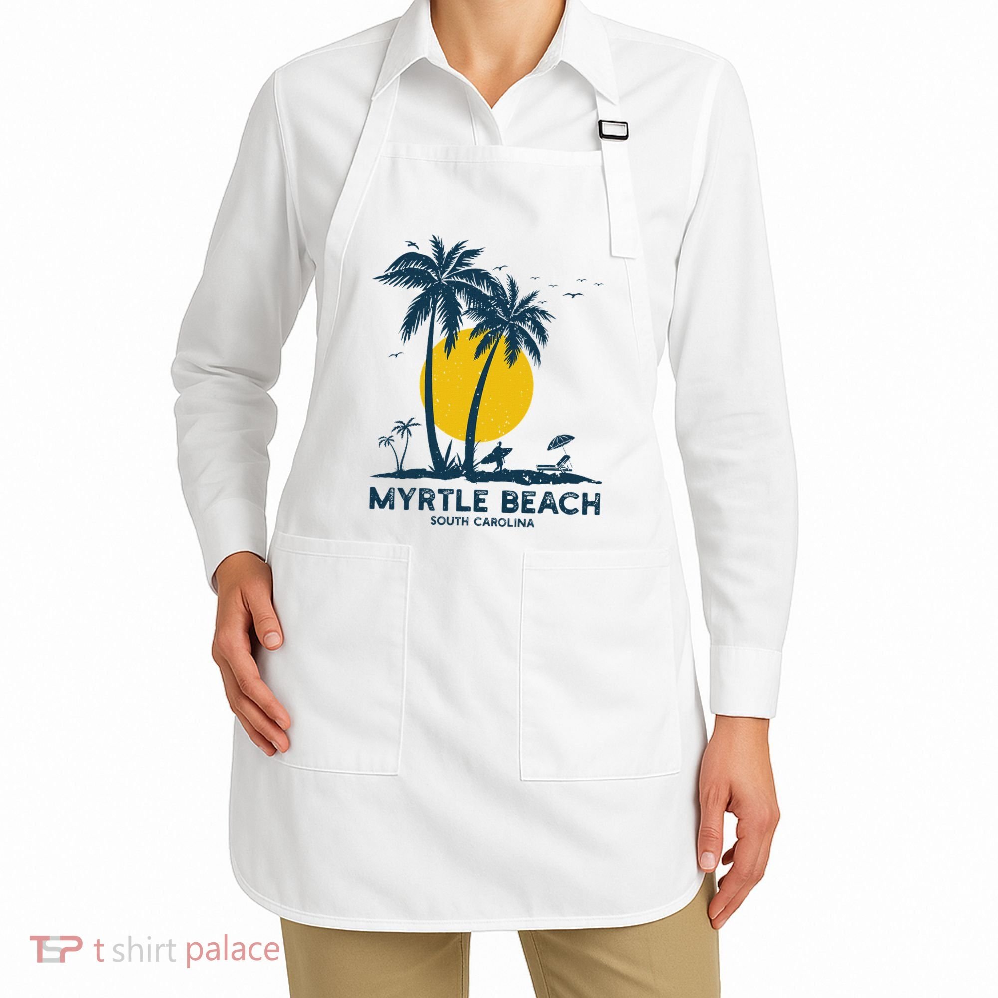 Family Vacation Retro Sunset South Carolina Myrtle Beach Apron