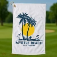Family Vacation Retro Sunset South Carolina Myrtle Beach Golf Towel thumb 1