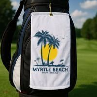 Family Vacation Retro Sunset South Carolina Myrtle Beach Golf Towel thumb 2