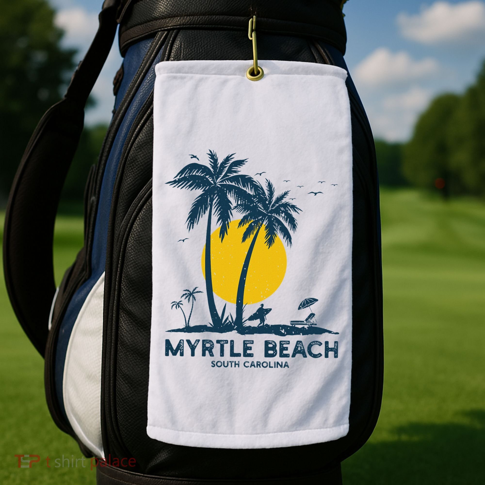 Family Vacation Retro Sunset South Carolina Myrtle Beach Golf Towel
