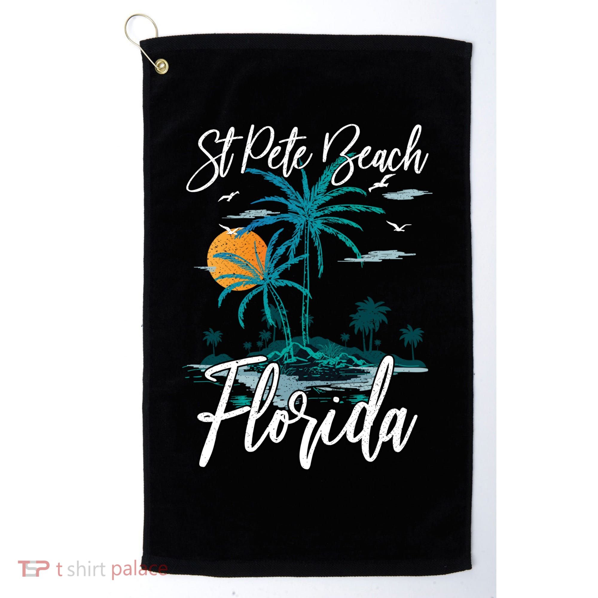 Family Vacation Retro Sunset Florida St Pete Beach Gift Golf Towel
