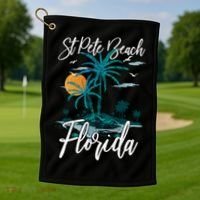 Family Vacation Retro Sunset Florida St Pete Beach Gift Golf Towel thumb 1