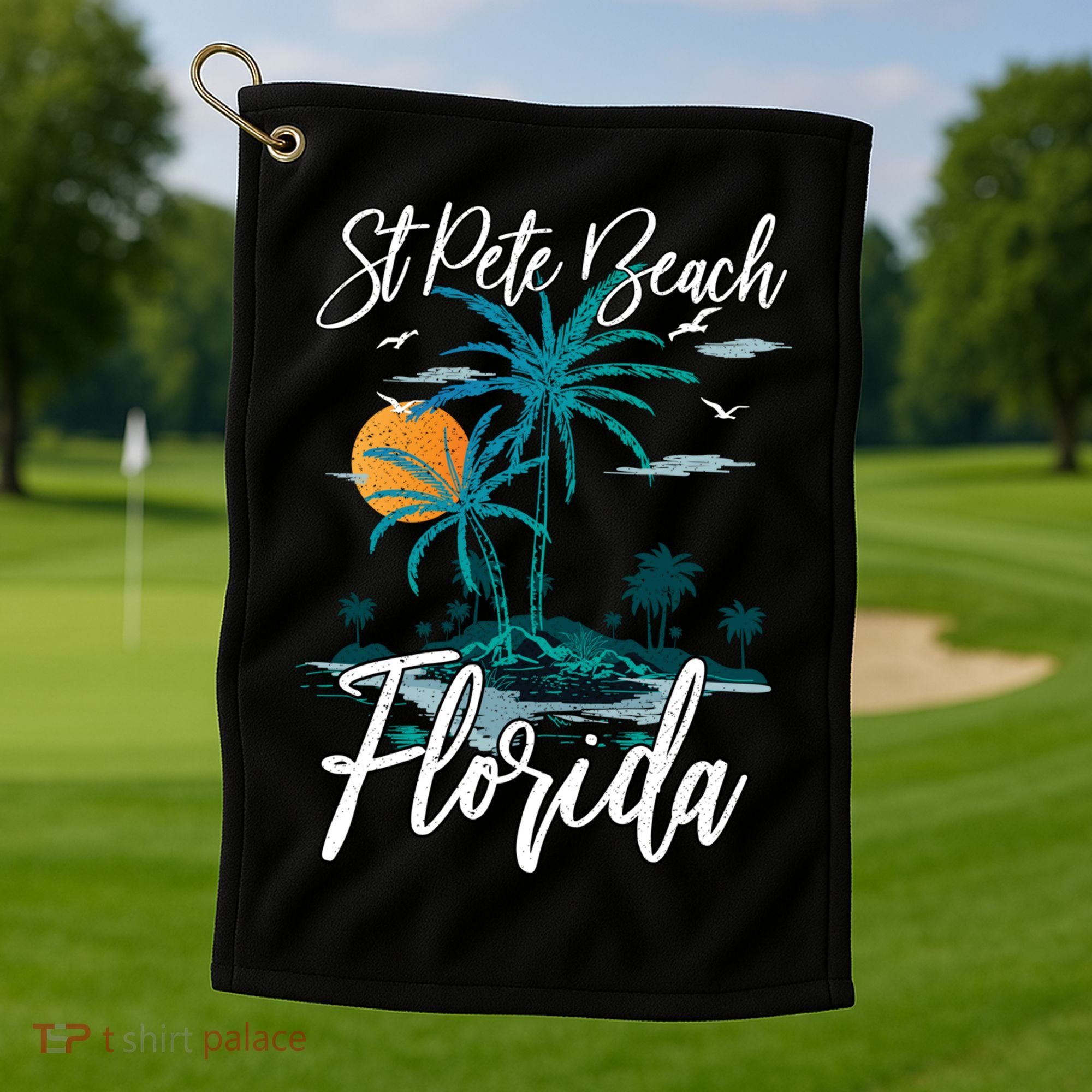 Family Vacation Retro Sunset Florida St Pete Beach Gift Golf Towel