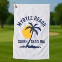 Family Vacation Retro Sunset South Carolina Myrtle Beach Golf Towel thumb 1