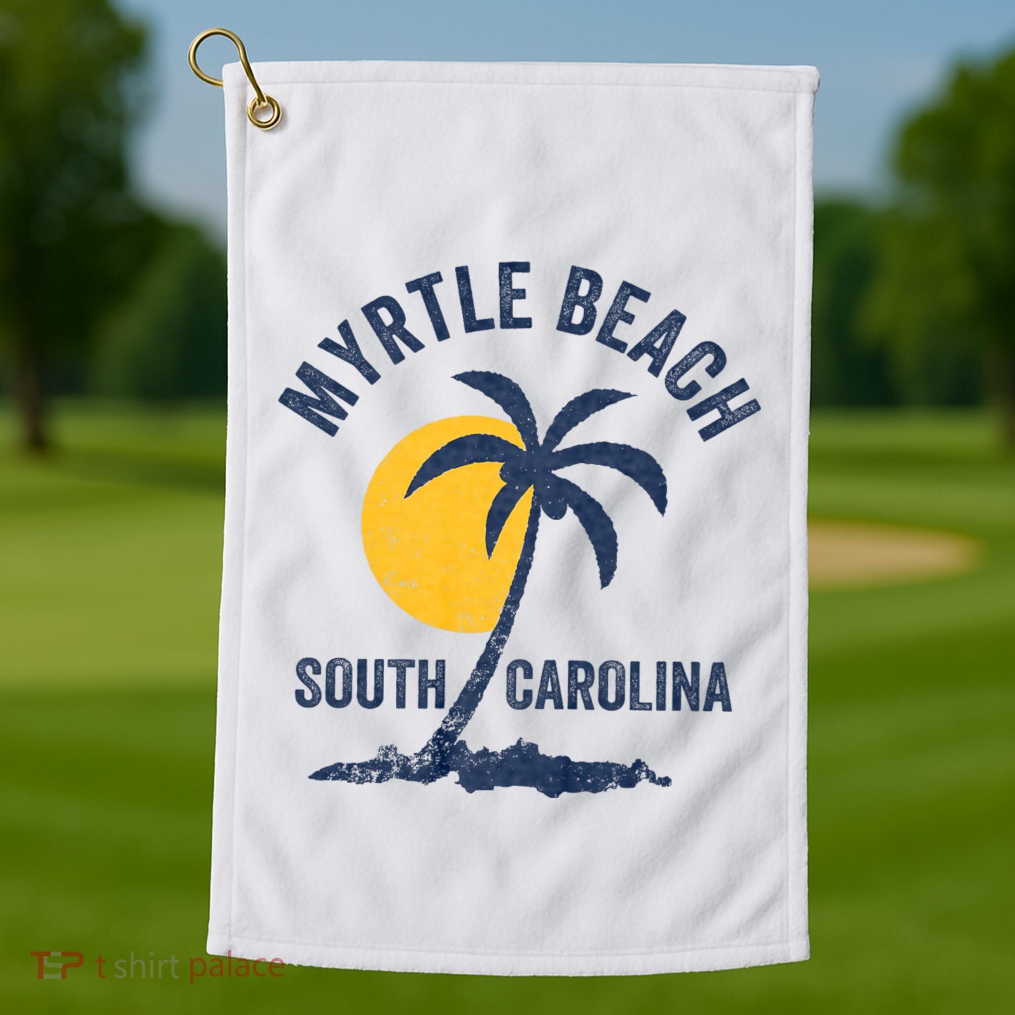 Family Vacation Retro Sunset South Carolina Myrtle Beach Golf Towel