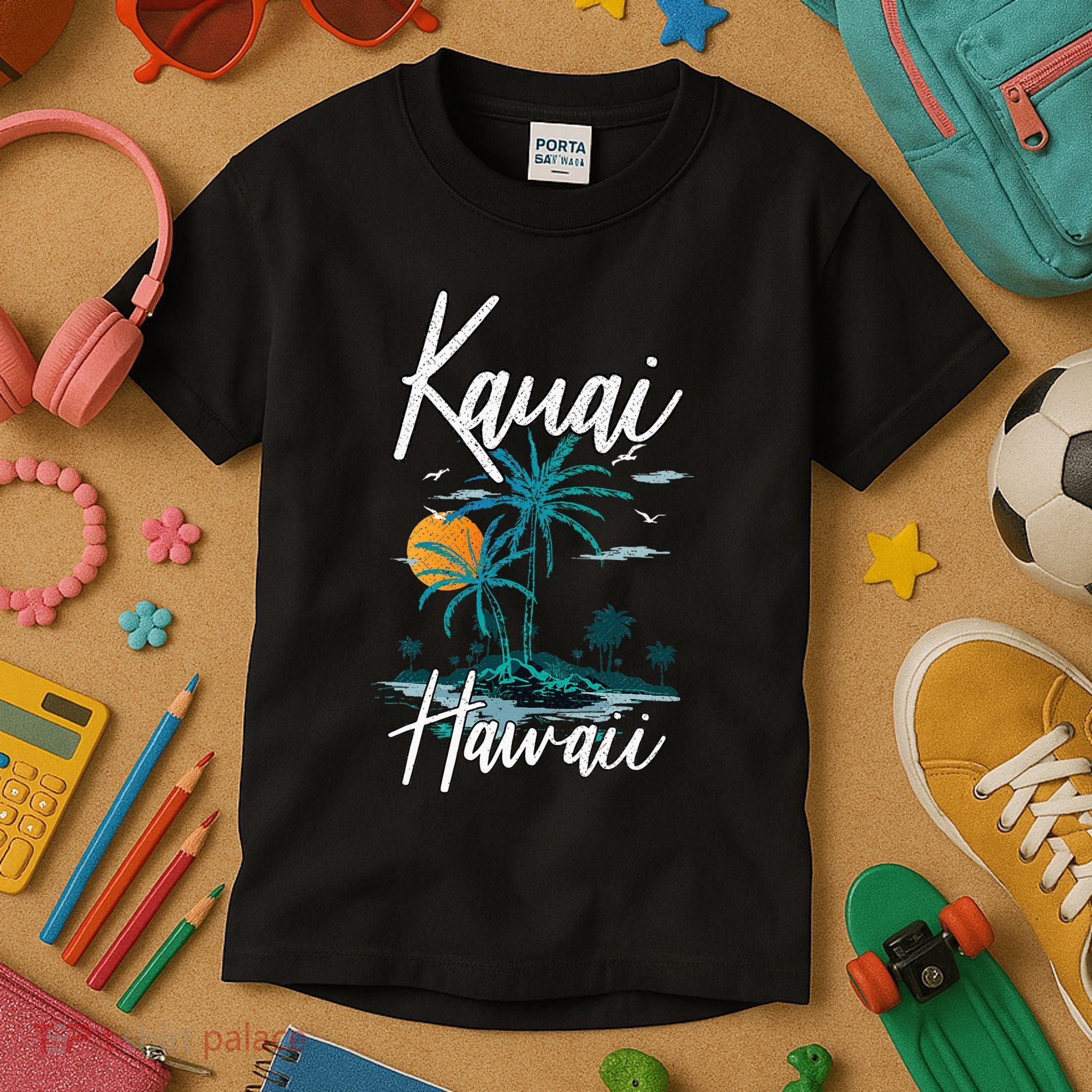 Family Vacation Retro Sunset Hawaii Kauai Kids T-Shirt