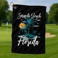 Family Vacation Retro Sunset Florida Sarasota Beach Golf Towel thumb 1