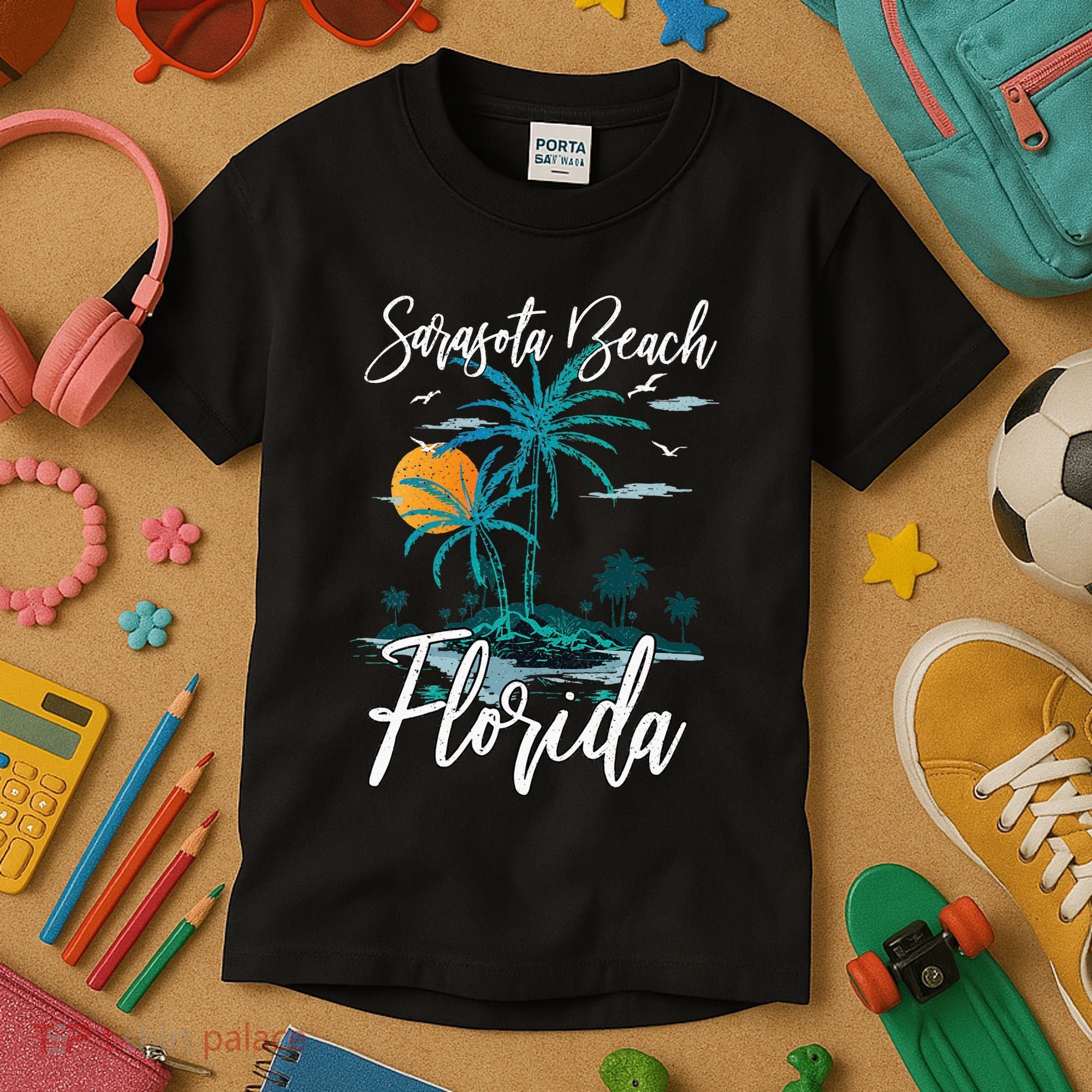 Family Vacation Retro Sunset Florida Sarasota Beach Kids T-Shirt