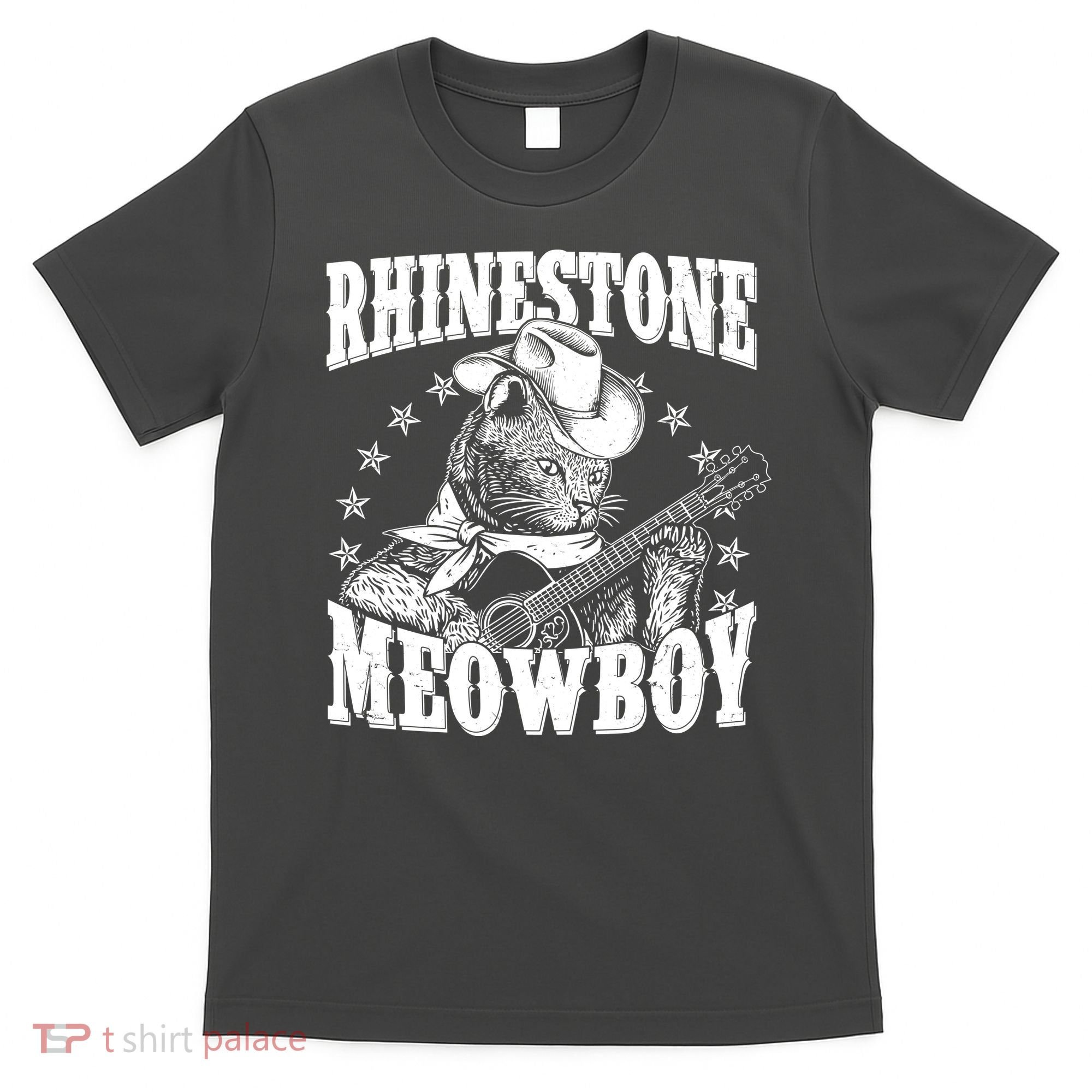 Funny Vintage Rhinestone Meowboy Cowboy Cat T-Shirt