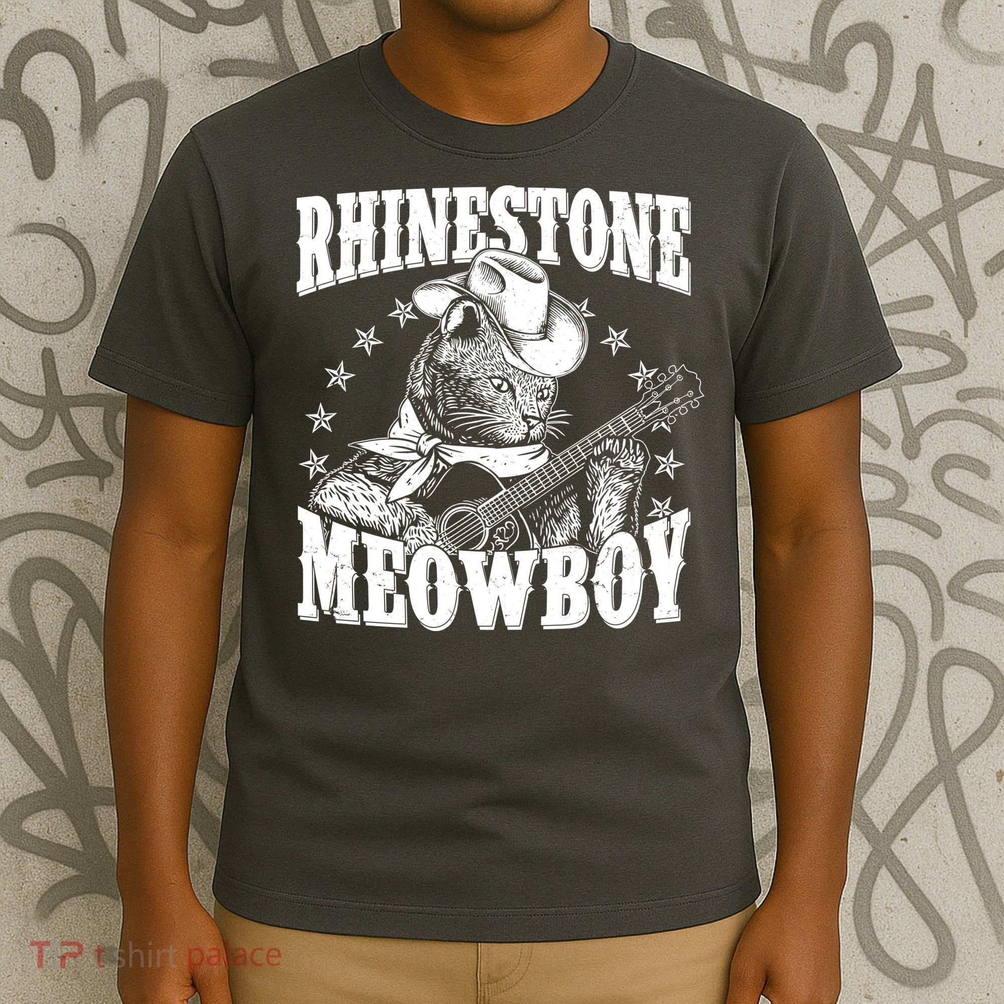 Funny Vintage Rhinestone Meowboy Cowboy Cat T-Shirt