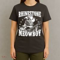 Funny Vintage Rhinestone Meowboy Cowboy Cat T-Shirt thumb 4