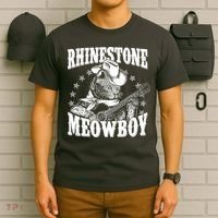 Funny Vintage Rhinestone Meowboy Cowboy Cat T-Shirt thumb 6