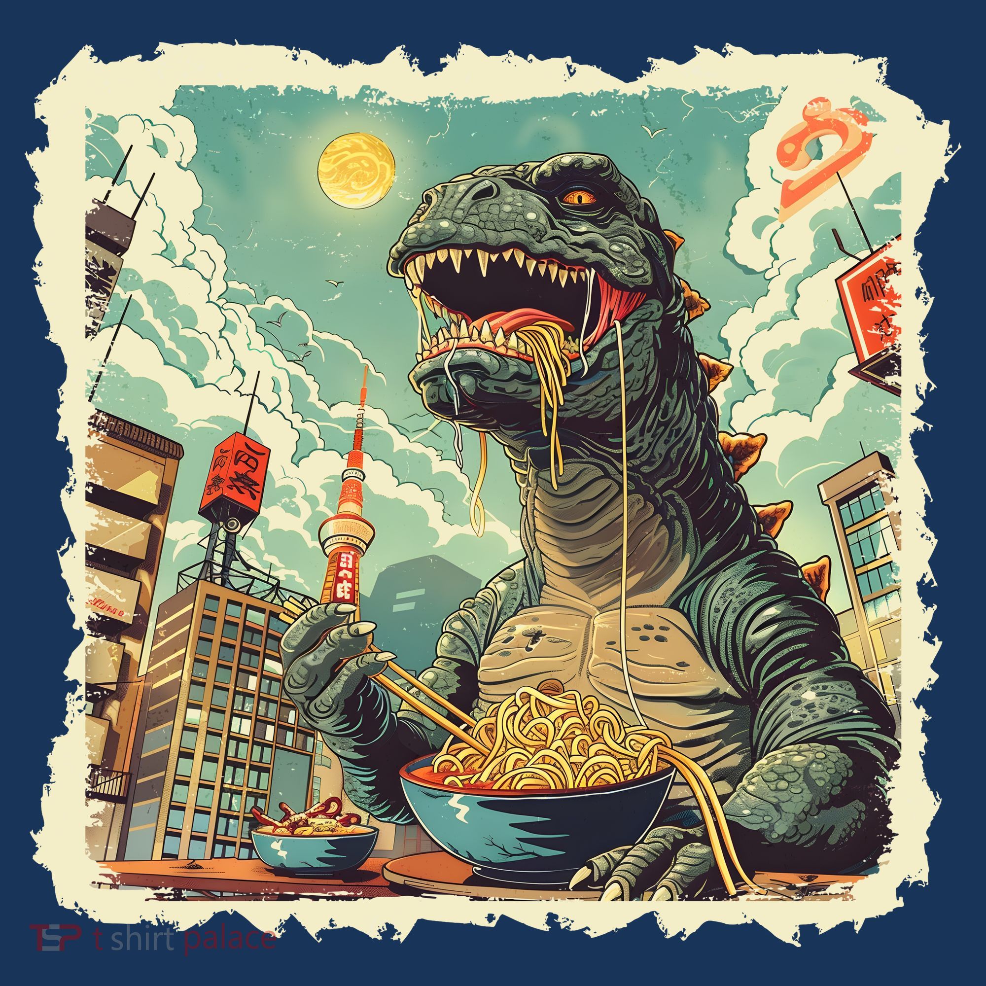 Funny Vintage Retro Japanese Ramen Loving Kaiju Monster T-Shirt