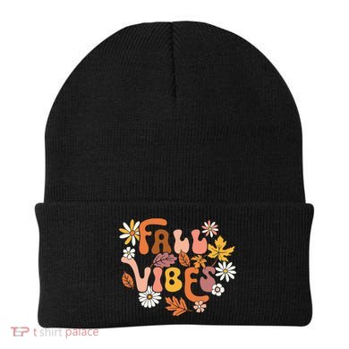 Fall Vibes Retro Groovy Fall Season Retro Leopard Autumn Beanie