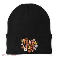 Fall Vibes Retro Groovy Fall Season Retro Leopard Autumn Beanie thumb 0