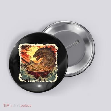 Funny Vintage Retro Japanese Great Wave Ramen Kaiju Monster Button