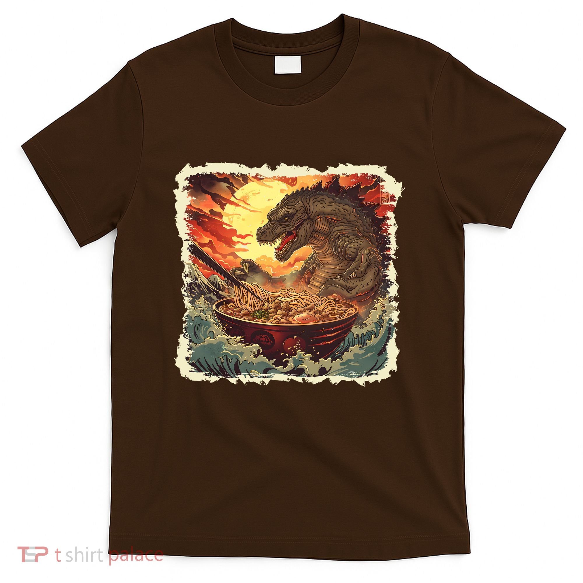 Funny Vintage Retro Japanese Great Wave Ramen Kaiju Monster T-Shirt