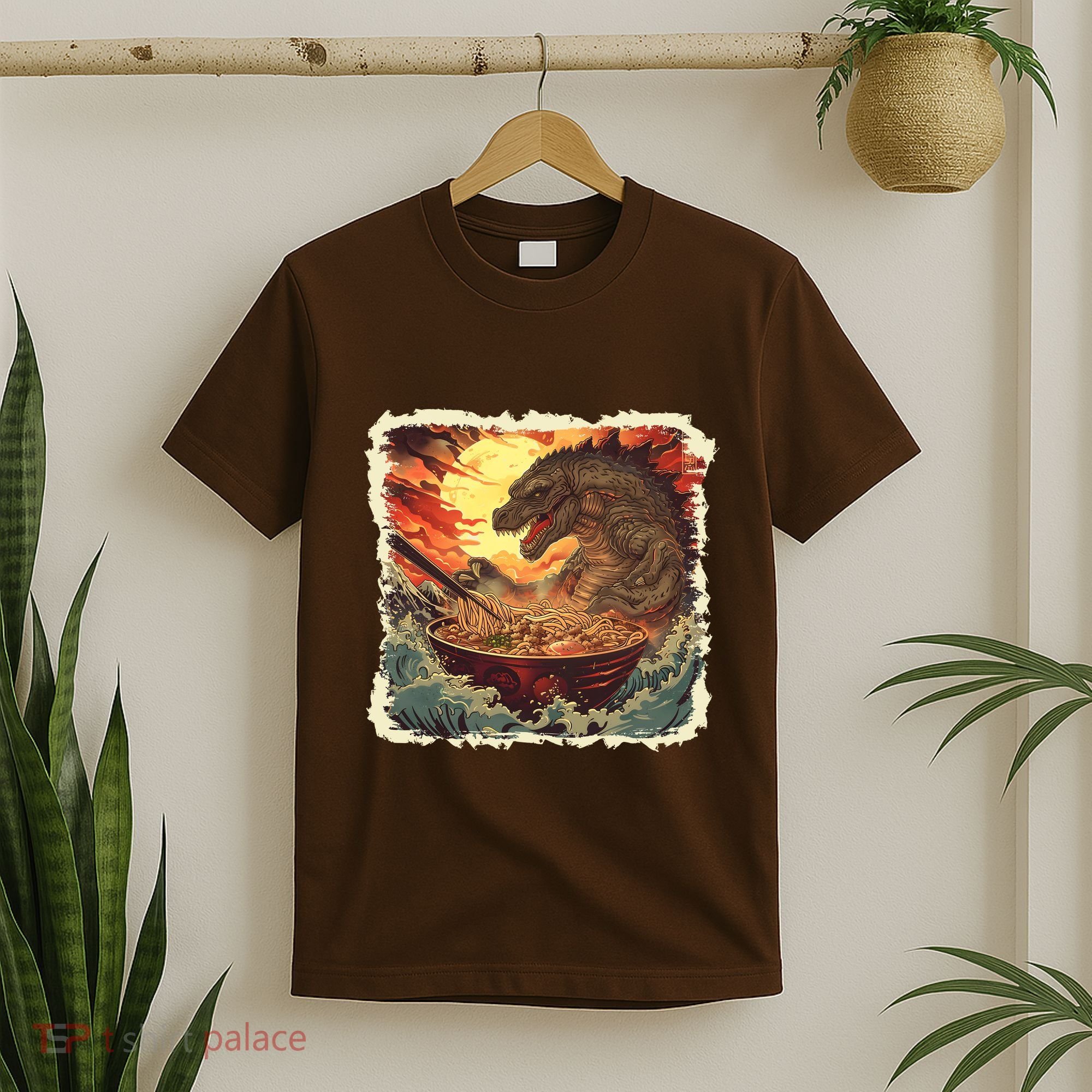 Funny Vintage Retro Japanese Great Wave Ramen Kaiju Monster T-Shirt