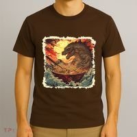 Funny Vintage Retro Japanese Great Wave Ramen Kaiju Monster T-Shirt thumb 3