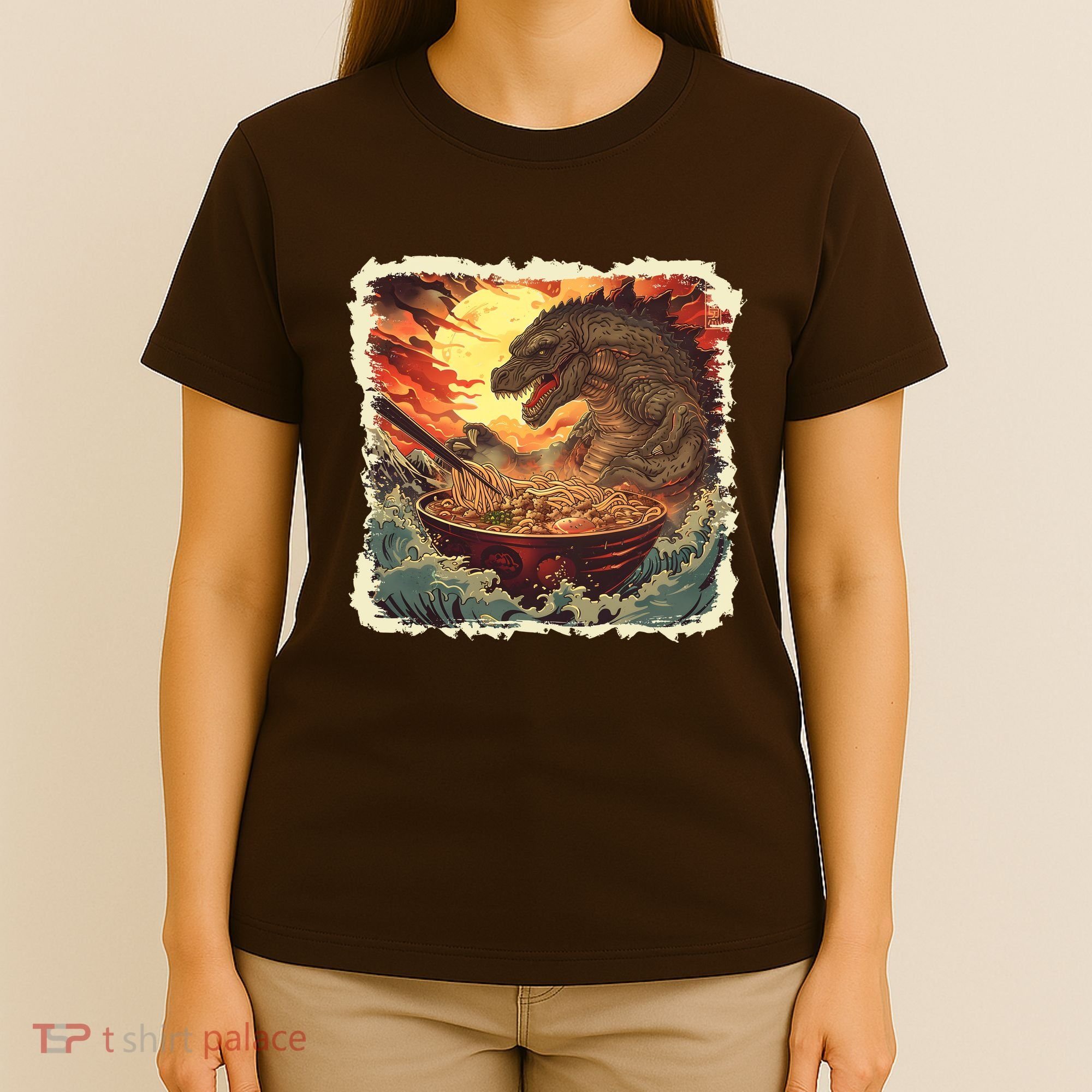 Funny Vintage Retro Japanese Great Wave Ramen Kaiju Monster T-Shirt