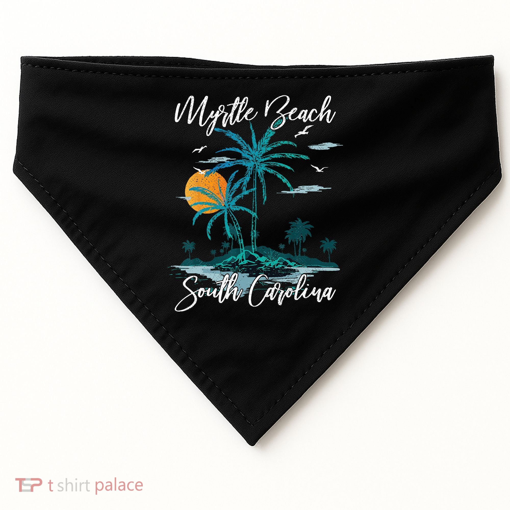 Family Vacation Retro Sunset South Carolina Myrtle Beach USA-Made Doggie Bandana